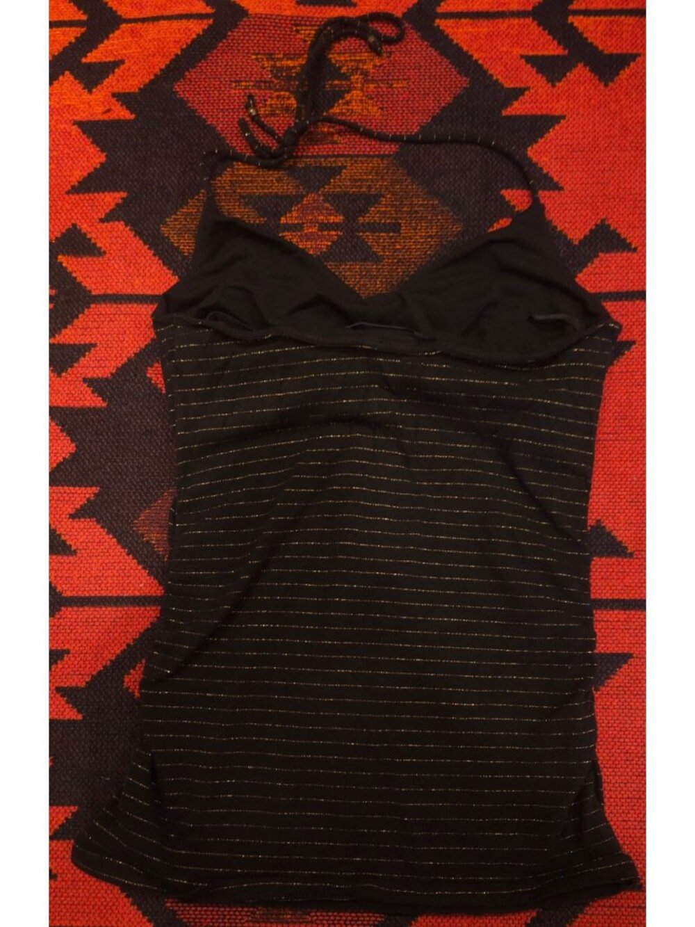 VINTAGE Express Women"s Black & Gold Striped Stretch Halter Cami Top Size L